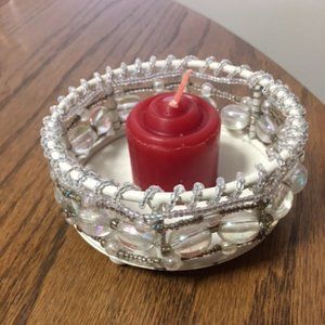 Vintage Metal Beaded Tea Light Candle Holder